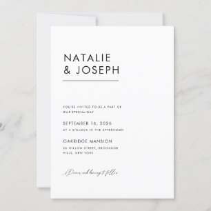 Convites Casamento Moderno Minimalista Preto e Branco Elega