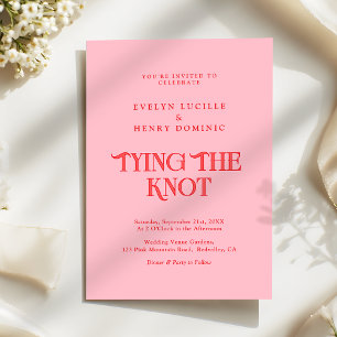 Convites Casamento Moderno Minimalista Retro Rosa e Vermelh
