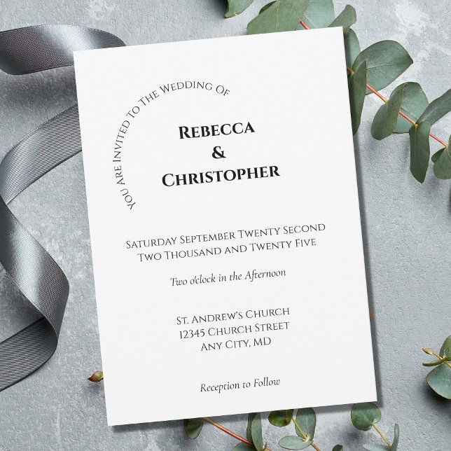 Convites Casamento Moderno Minimalista Simples Branco Preto (Criador carregado)
