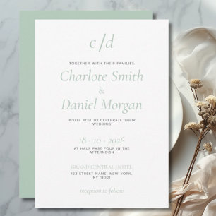 Convites Casamento moderno minimalista verde branco