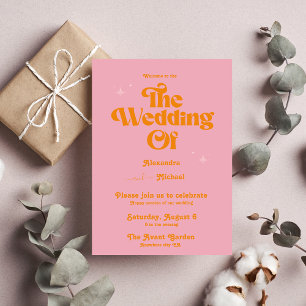 Convites Casamento Moderno Minimalista Vibrante Laranja e R