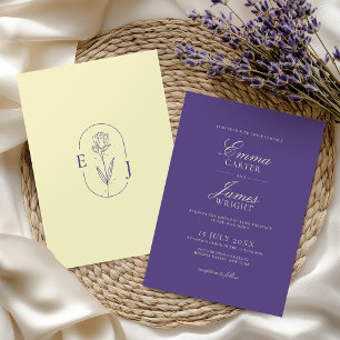 Convites Casamento Moderno Minimalista Violeta e Amarelo