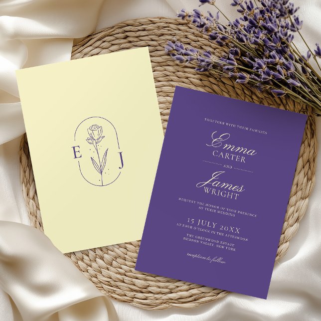 Convites Casamento Moderno Minimalista Violeta e Amarelo (Criador carregado)