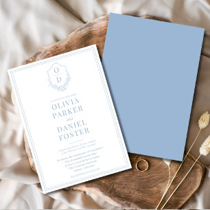 Convites Casamento Moderno Mínimo Elegante Crest Dusty Blue