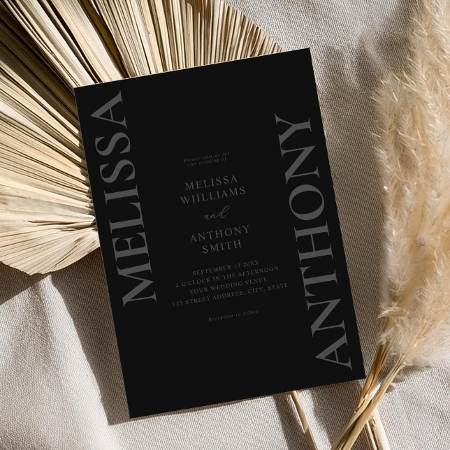 Convites Casamento Moderno Mínimo Matte Black (Criador carregado)