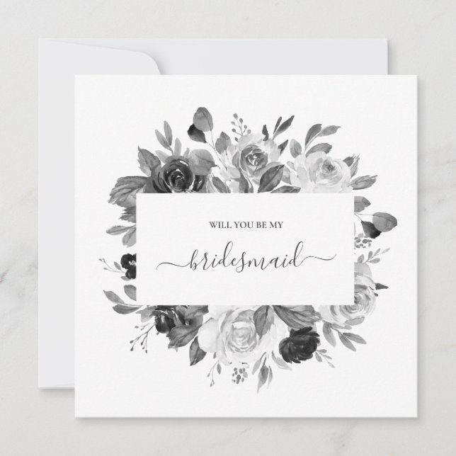 Convites Casamento Moderno Monocromático Branco Floral das  (Frente)