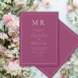 Convites Casamento Moderno Monograma Elegante em Burgundy
