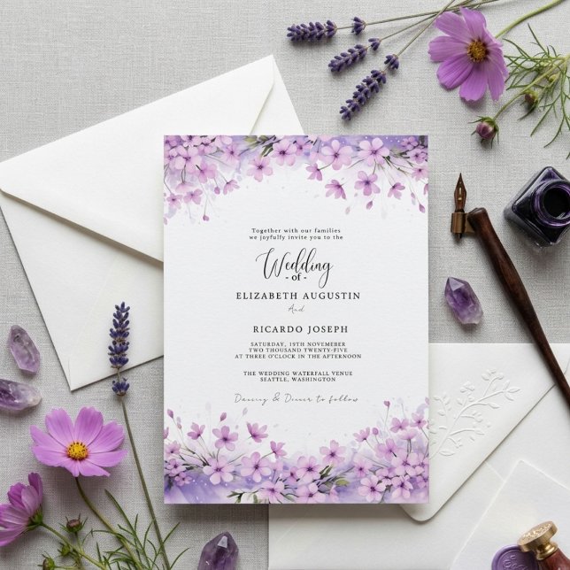 Convites Casamento Moderno na Moda Roxo Lavanda (Criador carregado)