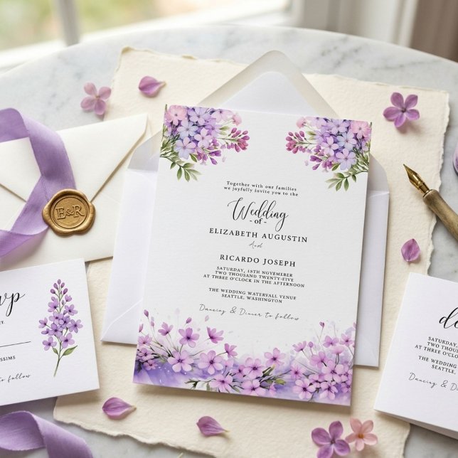 Convites Casamento Moderno na Moda Roxo Lavanda (Criador carregado)