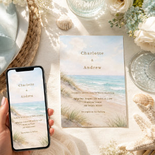 Convites Casamento moderno na praia com aquarela