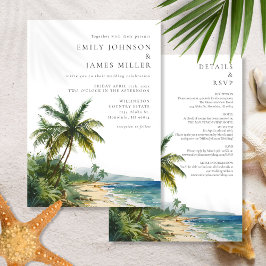 Convites Casamento Moderno na Praia em Aquarela