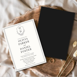 Convites Casamento Moderno Negra e Branca do Crest Elegante
