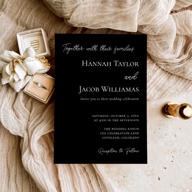 Convites Casamento Moderno Negro Minimalista (Criador carregado)