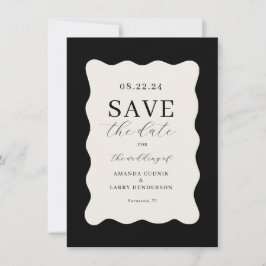 Convites Casamento Moderno Ondulado Preto e Creme Salve a D