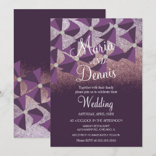 Convites Casamento Moderno Oxalis Floral Brilho Roxo
