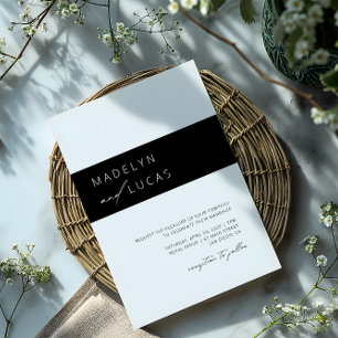 Convites Casamento Moderno Preto   Branco em QR Code