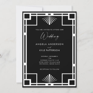 Convites Casamento Moderno Preto e Branco Art Deco
