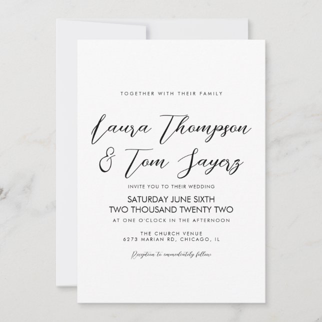 Convites Casamento Moderno Preto e Branco com Letra Elegant (Frente)