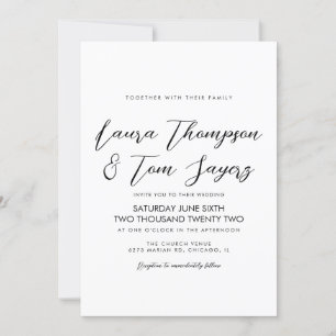 Convites Casamento Moderno Preto e Branco com Letra Elegant