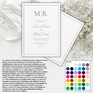 Convites Casamento Moderno Preto e Branco com Monograma Ele