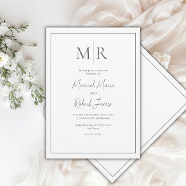 Convites Casamento Moderno Preto e Branco com Monograma Ele