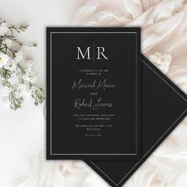 Convites Casamento Moderno Preto e Branco com Monograma Ele
