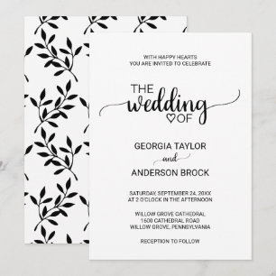 Convites Casamento moderno preto e branco simples da