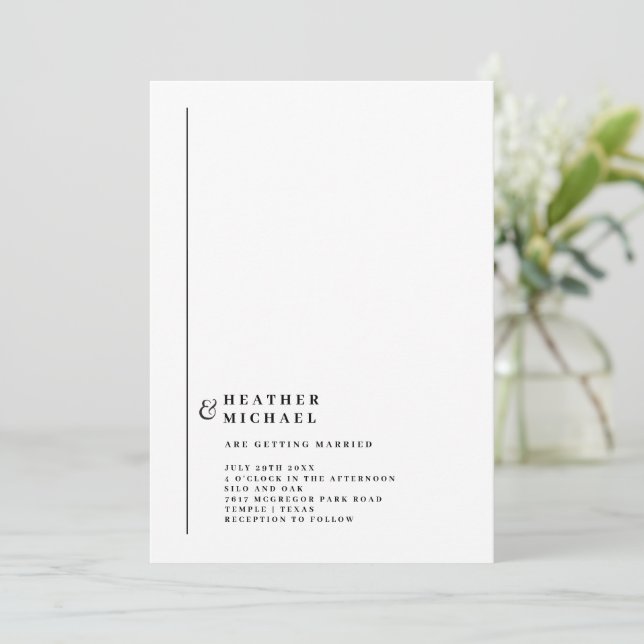 Convites Casamento Moderno Preto e Branco Simples e Formal (Em pé/Frente)