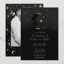 Casamento Moderno Preto e Dourado Celestial Lua Es