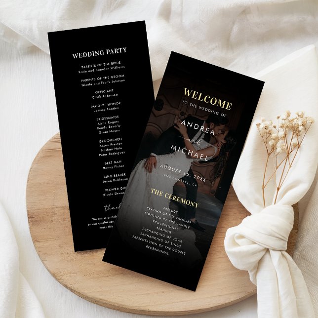Convites Casamento Moderno Preto e Dourado com Foto Desbota (Criador carregado)