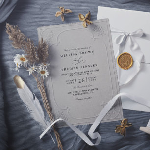 Convites Casamento Moderno Relevo Ornamentado Elegante Vint