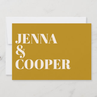 Convites Casamento Moderno Retro em Negrito Dourado e Lino