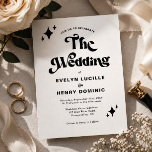 Convites Casamento Moderno Retro em Preto e Branco