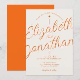 Convites Casamento Moderno Retro Laranja Bold Script
