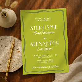 Convites Casamento Moderno Retro Vibrante Ousado Verde Cítr