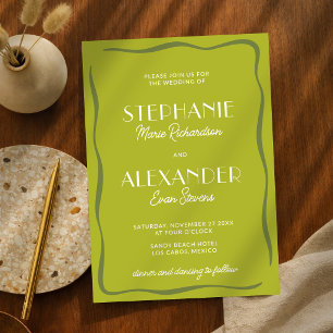 Convites Casamento Moderno Retro Vibrante Ousado Verde Cítr