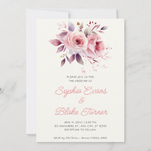 Convites Casamento Moderno Romântico com Rosas Rosa e Creme
