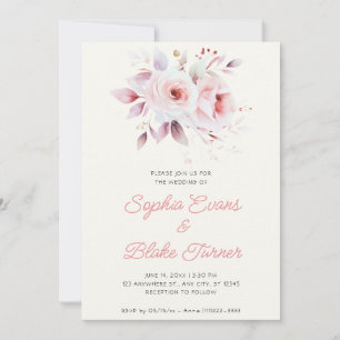 Convites Casamento Moderno Romântico com Rosas Rosa e Creme