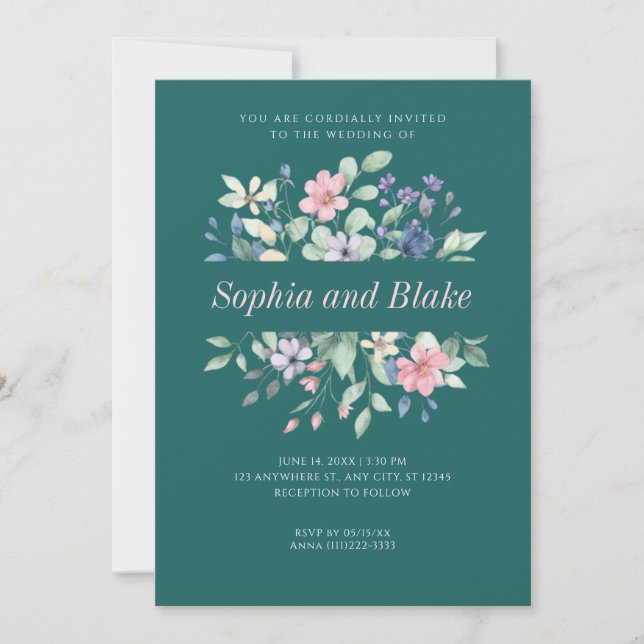Convites Casamento Moderno Romântico de Flores Silvestres J (Frente)