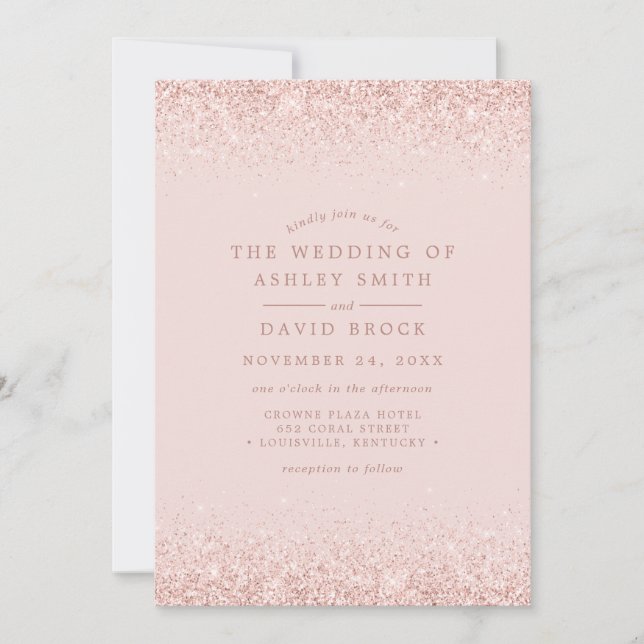Convites Casamento Moderno Rosa Dourado Confete Blush Rosa (Frente)