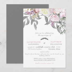 Convites Casamento Moderno Rosa e Eucalipto Cinza no Site