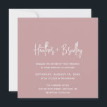 Convites Casamento Moderno Rosa Minimalista<br><div class="desc">Convite de casamento quadrado moderno com um simples design com seus nomes em uma tipografia de script elegante e seus detalhes de evento em uma fonte minimalista sans serif. Todos os elementos de design estão em branco sobre um fundo rosado rosa poeirento. Este convite de casamento chic funciona bem para...</div>