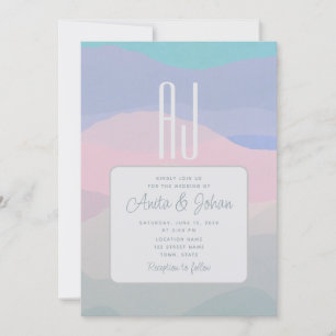 Convites Casamento Moderno Rosa Pastel e Azul Poeirento