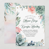 Casamento Moderno Rosa-Rosa-Verde Suculente