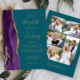 Convites Casamento Moderno Roxo Dourado Ágata Azul 5 Fotos
