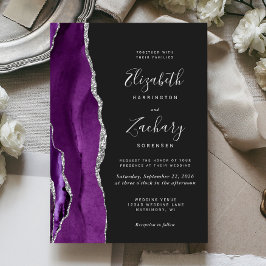 Convites Casamento Moderno Roxo Prata Ágata Escuro