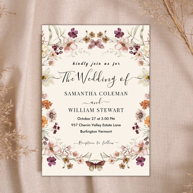 Convites Casamento Moderno Rustic Boho Wildflower Elegante (Criador carregado)