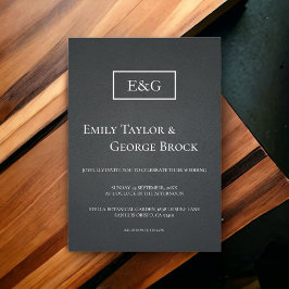 Convites Casamento Moderno Rústico com Monograma Preto e Br