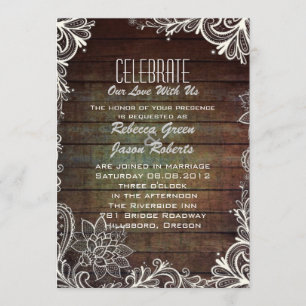 Convites casamento moderno rústico com renda e madeira de c