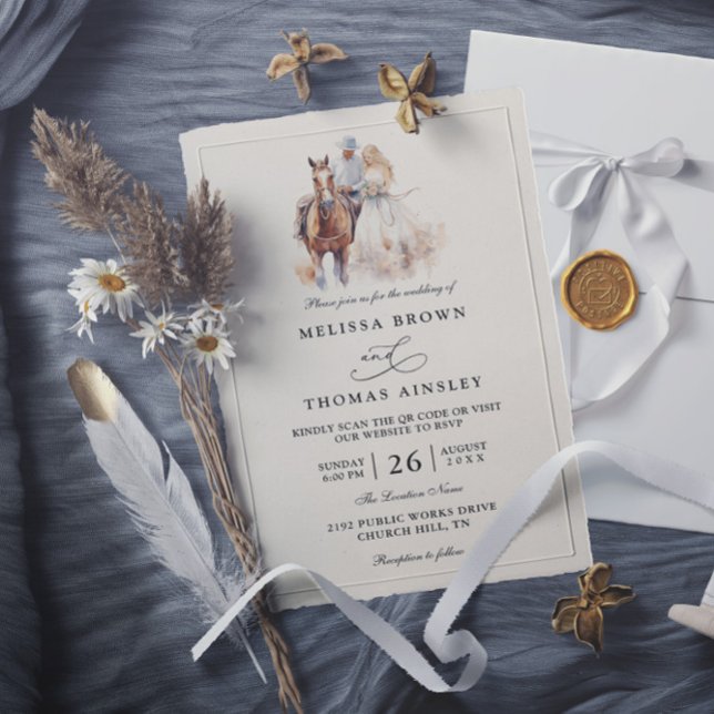 Convites Casamento Moderno Rústico Ocidental Código QR Rúst (Criador carregado)